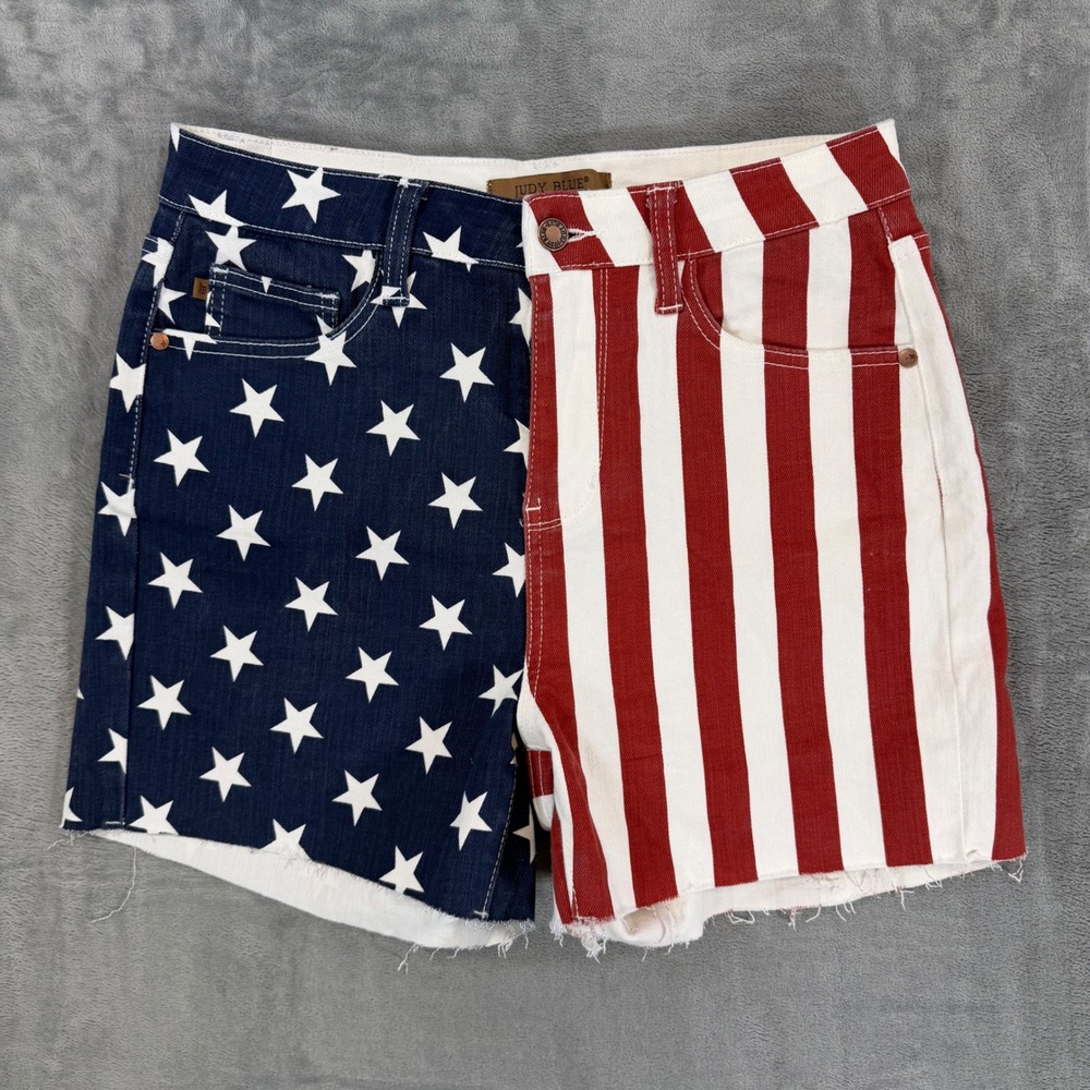 Judy Blue American Flag Denim Shorts Women's Large Stars Stripes Red White Blue